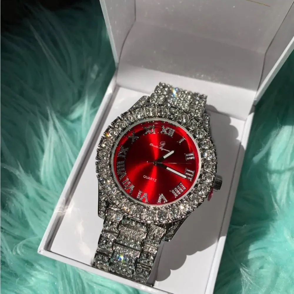 VVS Bustdown Simulated Diamond Stainless Steel Iced Out Luxury Hip Hop Watch